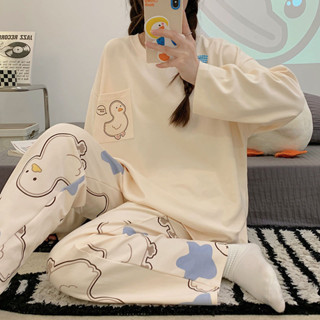 Lam睡衣居家服100%純棉高檔睡衣女春秋長袖全棉ins風學生宿舍可外穿家居服套裝