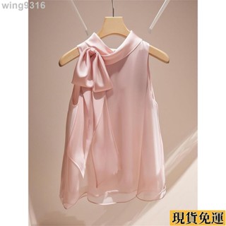 🌸臺灣限時低價🌸 輕熟法式蝴蝶結立領無袖氣質襯衫女夏季新款小眾高階仙氣飄飄上衣