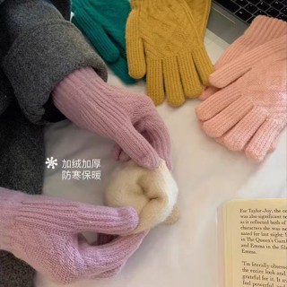 🧤限時免運🧤純色分指手套復古冬季加厚觸屏玩手機騎行防風保暖女款針織毛線螢幕觸碰 毛線針織手套 加厚加絨 針織手套 毛