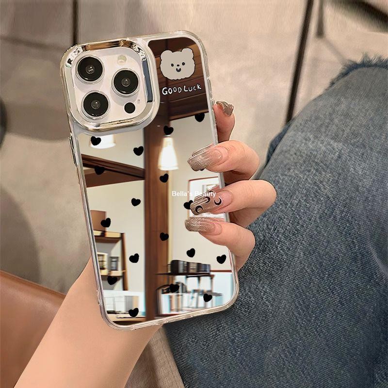 鏡子手機殼 小熊愛心iPhone15Promax鏡面手機殼14姐妹13蘋果12小眾11簡約xs78