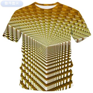 🍇臺灣3D印花🍇夏季熱銷幾何眩暈圖案3D數碼印花短袖 男士寬松休閑個性帥氣T恤衫短袖 上衣