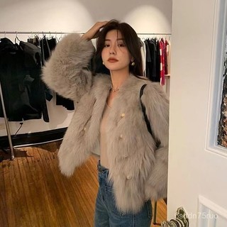 絨毛外套 毛毛外套 冬天保暖外套 冬季新款皮草外套女仿狐狸毛V領短款小個子爆款氣質減齡毛茸茸