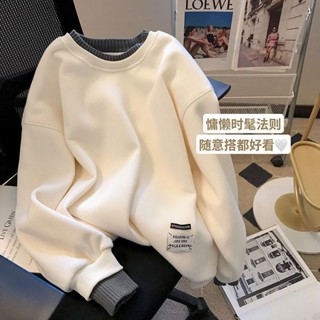 假兩件衛衣女加絨加厚冬季韓版寬松拼接上衣 氣質上衣 冬天衣服 大尺碼女裝 長袖上衣 顯瘦上衣 法式上衣