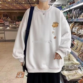 「小茹🍋大學T」M8XL 慵懶風圓領運動衫 日系大尺碼大學T男 寬鬆長袖上衣 藍色大學T 寬鬆顯瘦 oversize