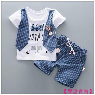 【樂意寶寶】夏季女嬰衣服兒童男孩時尚 T 恤短褲 2 件套幼兒休閒服裝嬰兒服裝兒童運動服BAO