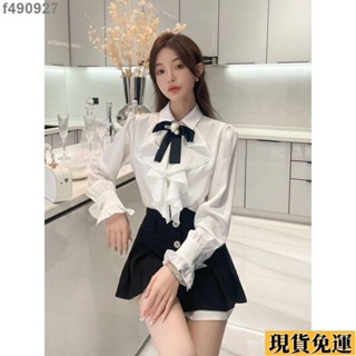 🌷臺灣限時低價🌷 2024女秋白色木耳邊長袖襯衫女秋法式外穿小眾設計感高檔氣質上衣