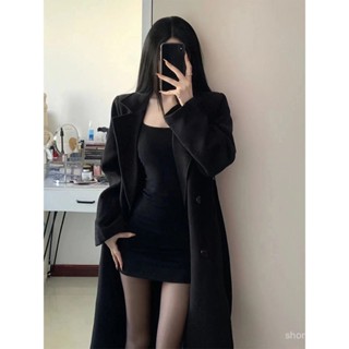 超實惠·買它👉黑色毛呢外套女2024秋冬高階感中長款赫本風韓係加厚夾棉西裝大衣 XQ4M