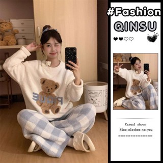 糖果屋~韓版日系ins珊瑚絨睡衣女冬季甜美可愛小熊少女加厚可外穿家居服套裝居家服