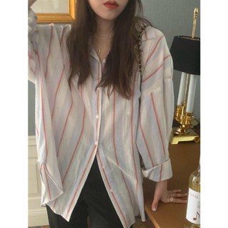 【Sweet Oversize】複古港味條紋襯衫女秋季寬鬆設計感小眾上衣氣質休閒長袖外套襯衣