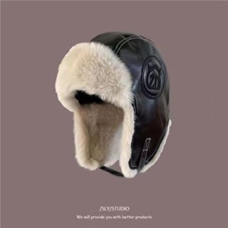 新品🚀🚀✨皮質帽子男秋冬天雷鋒帽男潮冬季帥氣加厚保暖電動車戶外騎車防寒 帽子 女帽 男帽