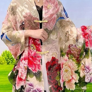 大爆款🧨新款中國風國色牡丹披肩盤扣手工剪花新中式百搭時尚富貴外搭絲巾 JCGF