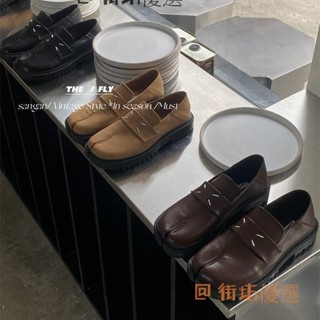 厚底福樂鞋 珍瑪莉鞋 福樂鞋 風莉雅 2023秋季新款分趾豬蹄鞋粗跟小皮鞋女單鞋厚底懶人樂福鞋