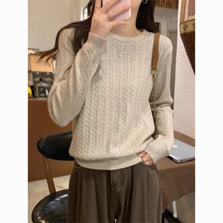 IS KR ins ✨韓國 米蘭 鬆弛感 東大門高階感複古麻花套頭針織衫女2024秋冬新款可疊穿百搭毛衣洋氣上衣