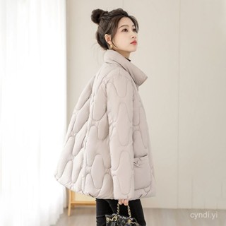 冬季羽絨棉服棉衣中長版棉襖寬鬆大碼2024加厚新款韓版立領外套女 羽絨外套女 保暖外套1213 DZQ6