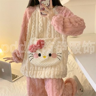 珊瑚絨睡衣🎀 珊瑚絨睡衣女秋冬季新款加絨加厚蝴蝶結保暖法蘭絨可愛家居服套裝 加絨睡衣套裝 冬季睡衣 居家服