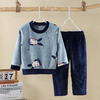 男童睡衣 卡通 🚚兒童法蘭絨睡衣套裝秋冬加絨加厚男童女童居家服中大童保暖珊瑚絨
