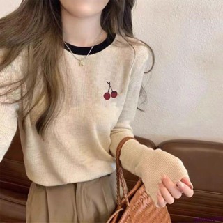 【臺灣出貨】韓版女裝 長袖上衣 打底衫 內搭 新款德絨長袖T恤女秋冬修身百搭設計印花圓領打底衫撞色保暖上衣
