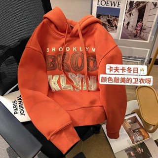 桃園出貨 2024新款大牌美式複古加絨寬鬆短款連帽大學T女秋冬髮熱上衣 臺灣賣家 臺灣髮貨