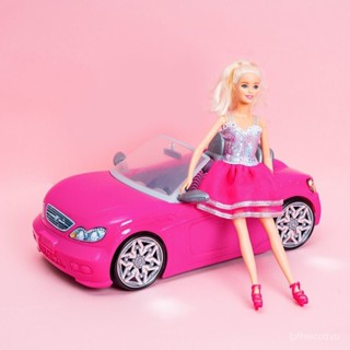 臺灣出貨💖芭比娃娃車子女孩兒童過家家模擬敞篷跑車小汽車芭比娃娃露營車 5UQV