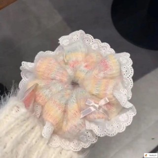 🌟臺灣出貨🌟ins風髮圈 甜美少女秋冬毛絨彩色大腸法式髮圈高級蕾絲毛線馬尾髮繩頭繩髮飾