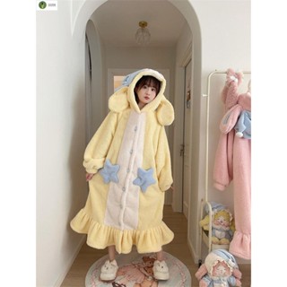 【臺灣出貨】🔥MIJIU✨秋冬毛絨睡裙 甜美少女珊瑚絨睡衣女冬季加絨加厚法蘭絨momo兔睡袍中長款居家服