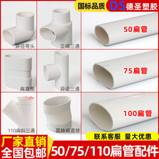🔥店長推薦🔥PVC扁管50 63 75110橢圓扁管配件大全地漏移位器洗衣機下水移位衛生間移位器三通伸縮扁管排水管道配件