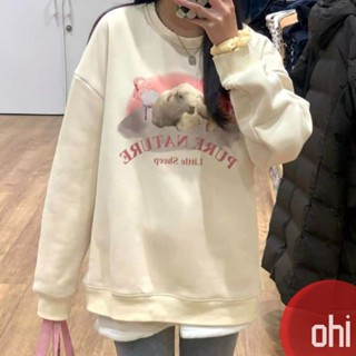 【ohi】少女軟妹甜美風可愛小羊印花 長袖衛衣 寬鬆百搭女上衣(GTD221)