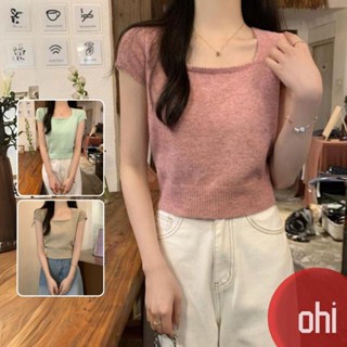【ohi】法式甜辣短袖上衣 純欲風修身方領針織T恤 顯瘦上衣 韓版上衣 簡約上衣 夏天衣服 女裝 GTD5660