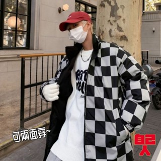 【自己人】 兩面穿羽絨棉服外套 格子麵包服棉衣 外套 保暖棉衣外套寬鬆時尚百搭 情侶款 男女同款 bcgm8012