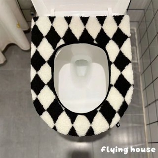 馬桶墊復古風棋盤格馬桶套冬季加厚貼上式通用型馬桶坐墊坐便器套