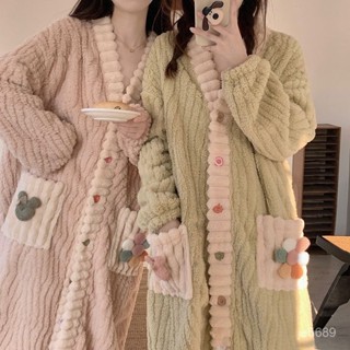 韓係珊瑚絨睡衣套裝 法蘭絨睡袍 加厚加絨冬天睡衣 可愛睡衣女 加厚居家服 韓版 甜美公主風 保暖睡衣睡袍 DZQU