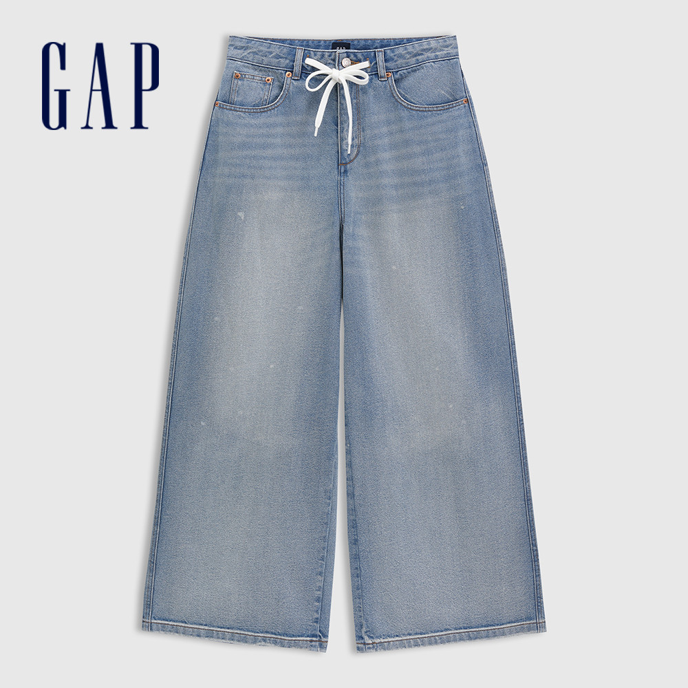 Gap 女裝 純棉抽繩寬鬆牛仔褲-淺色水洗(727743)