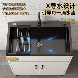 #熱賣#居家生活#免運 廚房不銹鋼洗菜盆家用水槽櫃單雙槽帶水龍頭落簡易地式廚房櫥櫃