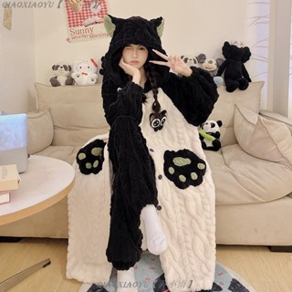 喬小雨~冬天睡衣女 家居服 珊瑚絨睡袍女冬季加絨加厚新款可愛法蘭絨套裝家居服寬鬆睡衣 女生睡衣