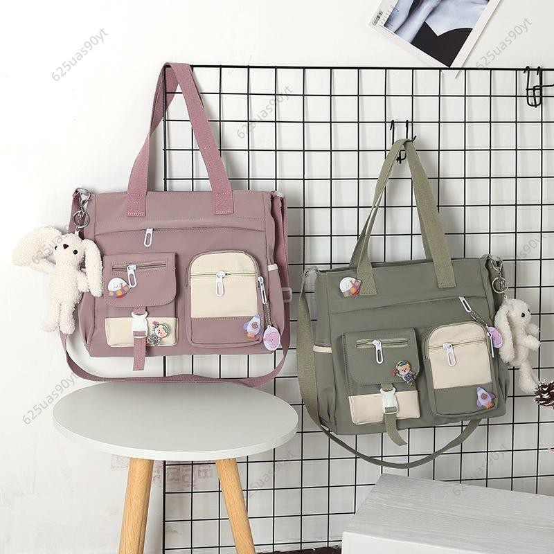❤新品推薦❤MISS PINK 2021斜挎包女大容量百搭ins潮學生上課帆布可愛斜跨單肩包布袋手提包542