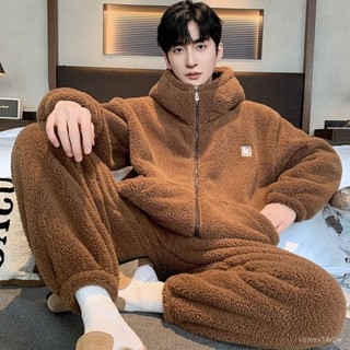 🔥男兩件式睡衣秋冬 中老年保暖家居服 男生睡衣睡褲 加絨加厚居家服 中厚長袖睡衣套裝 青少年珊瑚絨家居服寬鬆大碼