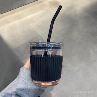 🔥新北出貨🔥條紋玻璃杯 飲料杯 咖啡杯 復古杯 絢青冷萃咖啡高階ins風玻璃水杯隨行咖啡杯吸管杯小號便攜杯子女 VMKT