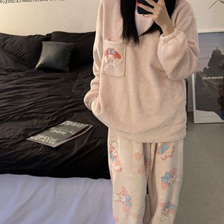 see 保暖睡衣 加絨睡衣 居家服 長袖睡衣 美樂蒂睡衣女春秋冬季珊瑚絨加厚加絨2024年新款宿舍法蘭絨家居服