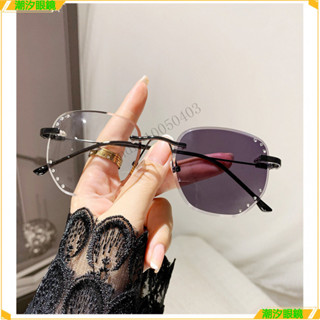 👓變色近視眼鏡👓無框奢華鑽飾切邊變色近視眼鏡 高階感近視眼鏡 有度數無度數眼鏡 鍍藍膜眼鏡 近視眼鏡 眼鏡