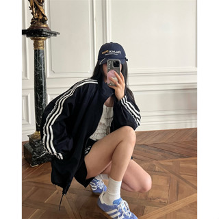 Annie💖 韓國ins側面花邊織帶拉鍊夾克外套薄風衣運動百搭防風外套 棒球外套