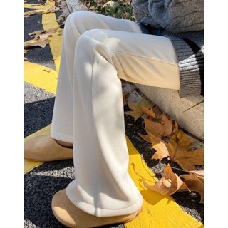 [PING'S🌞]白色 針織 微喇褲 秋冬款 加絨加厚 休閒 垂感褲 高腰 顯瘦微 長褲