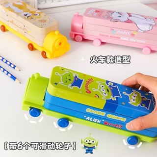 臺5折創意火車雙層鉛筆盒 多功能可愛汽車造型文具盒 鐵製文具收納盒 三眼怪/蜘蛛俠/米奇多款兒童筆盒