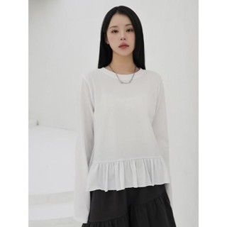 Codibook｜韓國 binary01 褶邊圓領長袖造型上衣［預購］雪紡襯衫 T恤 女裝