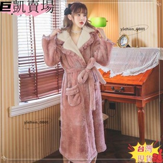 🌻臺灣出貨+統編🌻冬季加厚加長款法蘭絨情侶睡袍女蕾絲花邊睡衣珊瑚絨家居服浴ｄａｉｌ