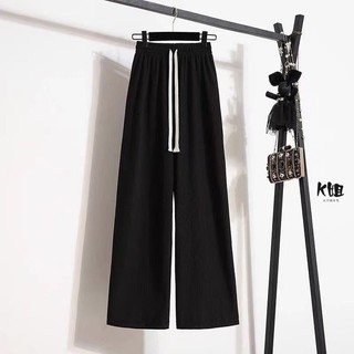 K姐女裝 大尺碼長褲 女生長褲 大尺碼女裝長褲大碼冰絲褲子女夏季新款高腰寬松顯瘦垂感直筒闊腿長褲ins潮150公斤可穿