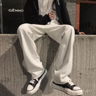 【韓國男裝】白色牛仔褲 丹寧褲 直筒牛仔褲 美式牛仔褲 ins長褲 高街潮流百搭 寬鬆遮肉直筒闊褲腿褲 休閒長褲