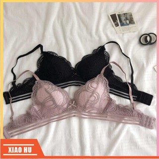 XiaoHu🎀性感蕾絲舒適自然攏胸無鋼圈夏季套裝少女內衣加單層法式三角內褲