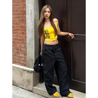 春天女裝 夏天女裝 春裝女裝 多巴胺吊帶女夏季字母印花背心修身顯瘦辣妹內搭打底衫黃色上衣潮