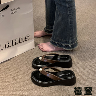 實拍免運 全新陞級 夾腳拖鞋女 百搭小眾 厚底夾腳拖 厚底珍珠夾腳人字拖鞋女鞋子外穿2024年新款夏季坡跟沙灘涼拖涼鞋