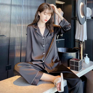 LW湯圓女裝-睡衣女春秋季長袖長褲冰絲綢薄款開衫家居服可愛兩件套jjf
